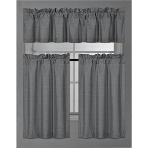 3 Piece Solid Color Faux Silk Blackout Kitchen Window Curtain Set with Tiers